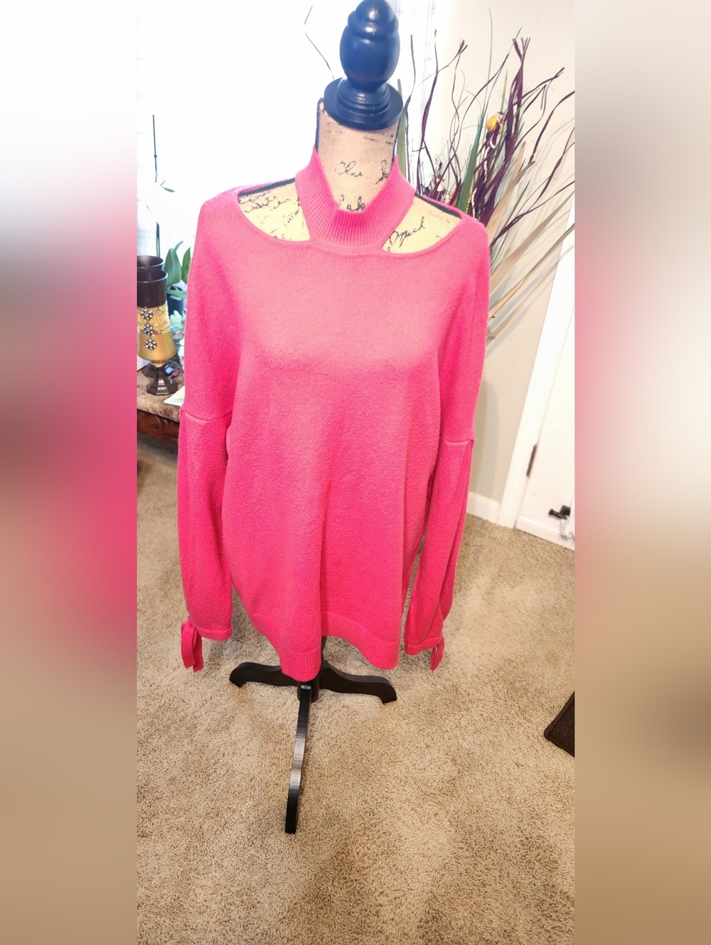 Lane Bryant Hot Pink Off-the-Shoulder Cutout Sweater